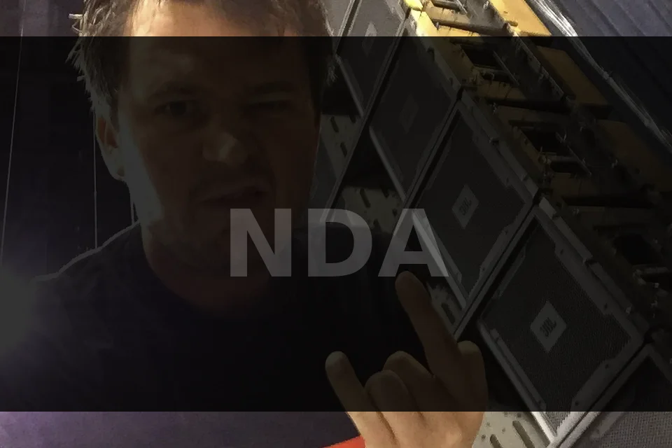 Professional AV equipment rack with Barco gear