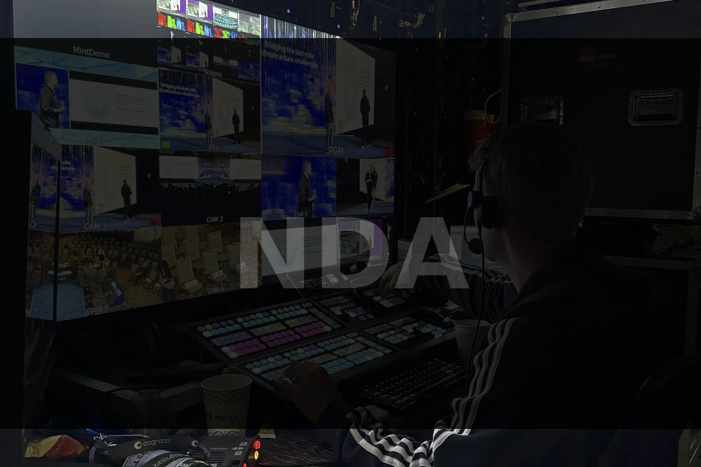 Broadcast desk with color reference monitors